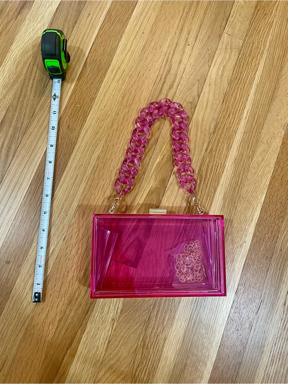 Pink Clear Acrylic Top-Handle Bag with Chunky Chain